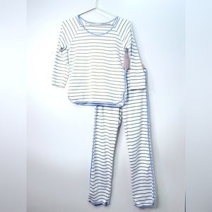 LAKE Pajamas 100% Pima Cotton XS Green Stripes with Blue Piping in great cond.